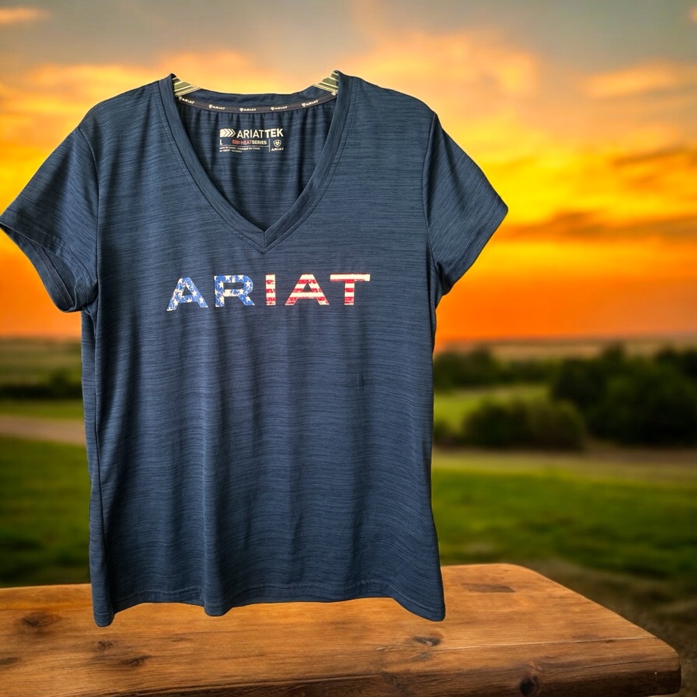 Ariat Tek Heat Series Ladies Short Sleeve Tee Riding Shirt Size L Patriotic USA